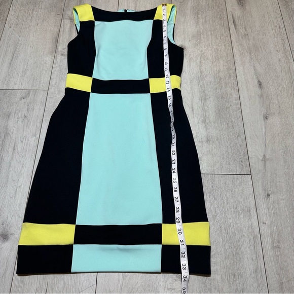 Maggy London Colorblock Sheath Dress Black Aqua Yellow cocktail Modern Chic sz 4 - Picture 2 of 6